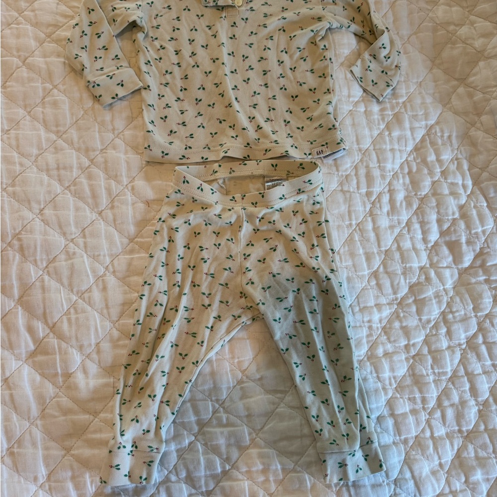 GAP Kids Christmas Holiday Pajama Set with Green Holly Pattern